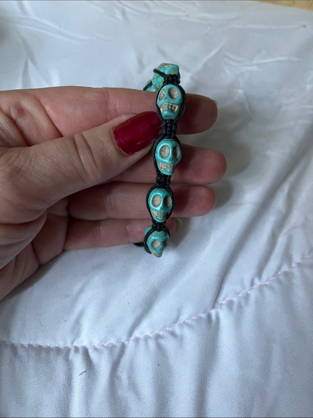Turquoise Beaded Skulls Adjustable Bracelet Dia de los Muertos
